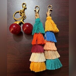 Vibrant Tassel and Cherry Charm Keychain Set